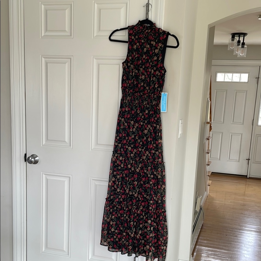 Draper James Sheath Maxi Dress Black and Red Mock Neck
